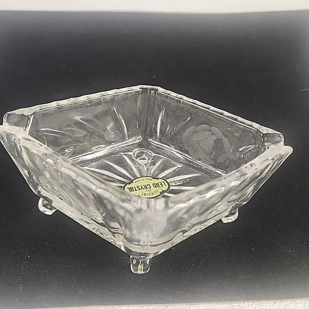 Ashtray Molded Crystal Glass Four Footed 5.25